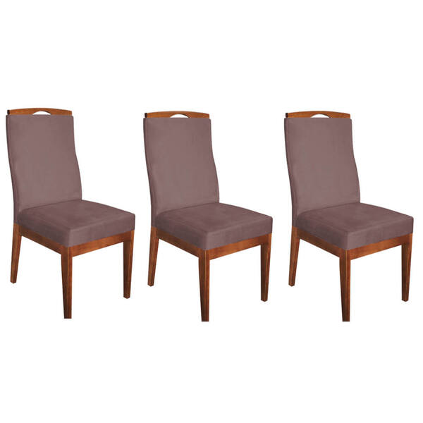 Conjunto 03 Cadeiras Para Sala De Jantar Ricco Estofada Madei