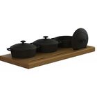 Conjunto 03 Panelinhas Ferro Fundido E Aparador Madeira