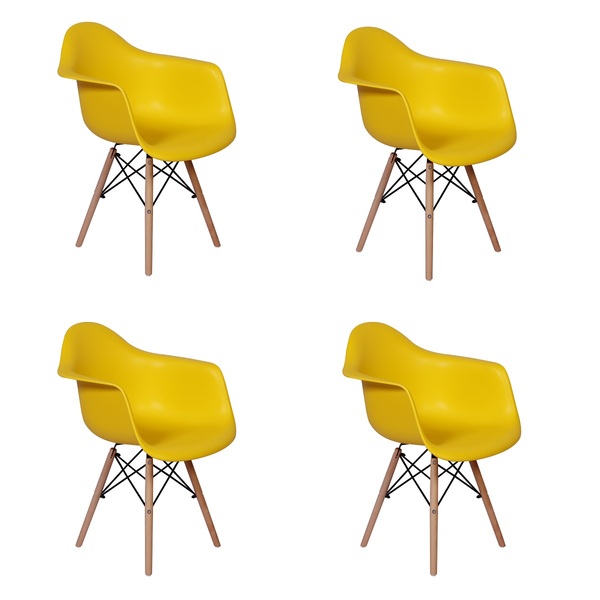 Conjunto 04 Cadeiras Charles Eames Wood Daw Com Braços Design