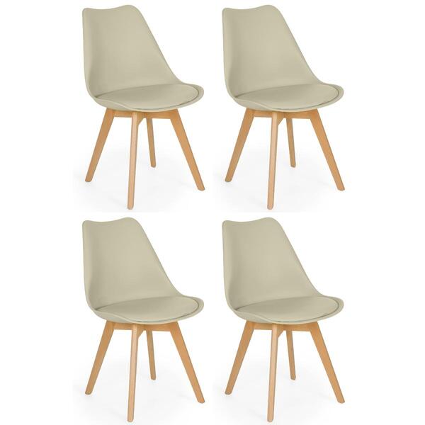 Conjunto 04 Cadeiras Eames Wood Leda Design - Nude