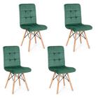 Conjunto 04 Cadeiras Eiffel Gomos Veludo Estofada Base Madeir