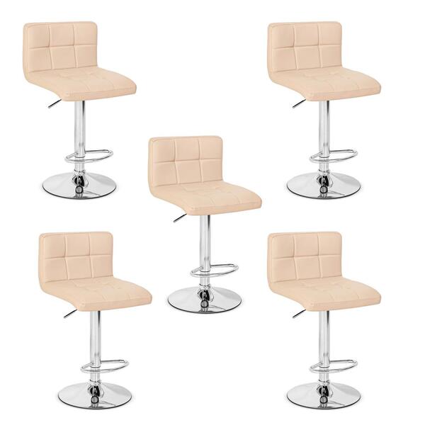 Conjunto 05 Banquetas Gomos Couro Pu Regulagem De Altura - Nu