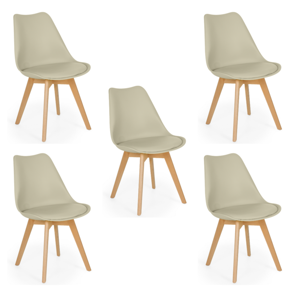 Conjunto 05 Cadeiras Eames Wood Leda Design - Nude