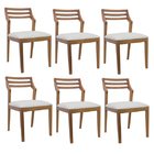 Conjunto 06 Cadeiras 100% Madeira Maciça Assento Estofado Fer