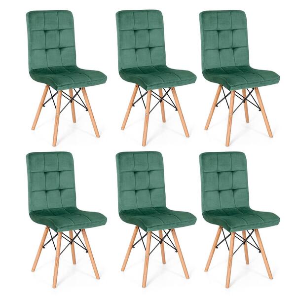 Conjunto 06 Cadeiras Eiffel Gomos Veludo Estofada Base Madeir