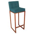 Conjunto 07 Banquetas Alta Lunna Assento Suede Azul Turquesa