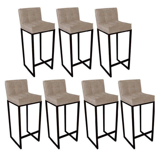 Conjunto 07 Banquetas Alta Lunna Assento Tecido Sintético Beg