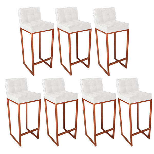 Conjunto 07 Banquetas Alta Lunna Assento Tecido Sintético Bra