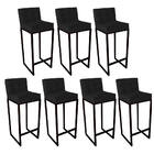 Conjunto 08 Banquetas Alta Lunna Assento Suede Preto E Base P