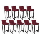 Conjunto 09 Banquetas Alta Lunna Assento Suede Bordô E Base P