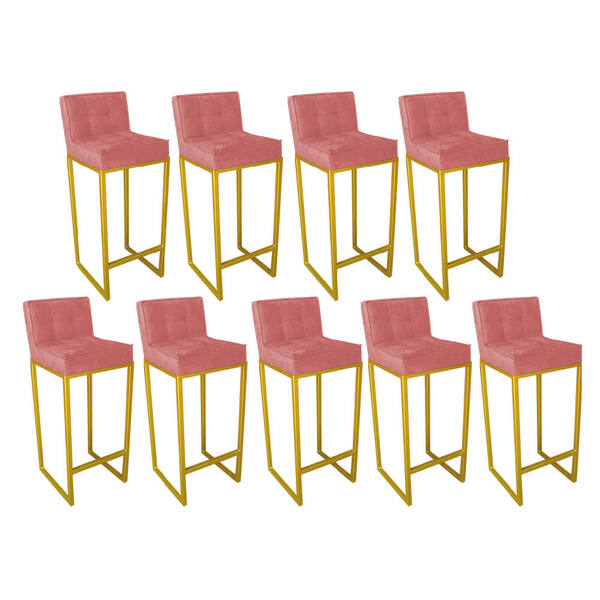 Conjunto 09 Banquetas Alta Lunna Assento Suede Rosê E Base Go