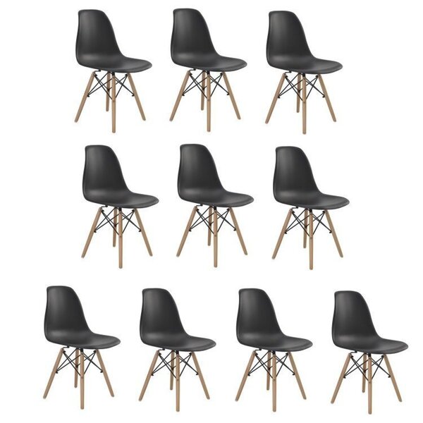Conjunto 10 Cadeiras Eiffel Pp Base Madeira Preto