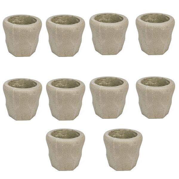 Conjunto 10 Vasos De Concreto Artesanal Bowling 9,5cm Cinza