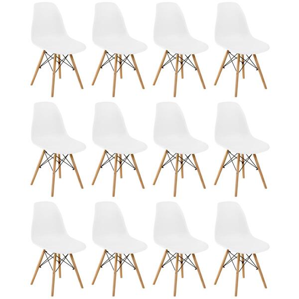 Conjunto 12 Cadeiras Charles Eames Eiffel Wood Base Madeira -