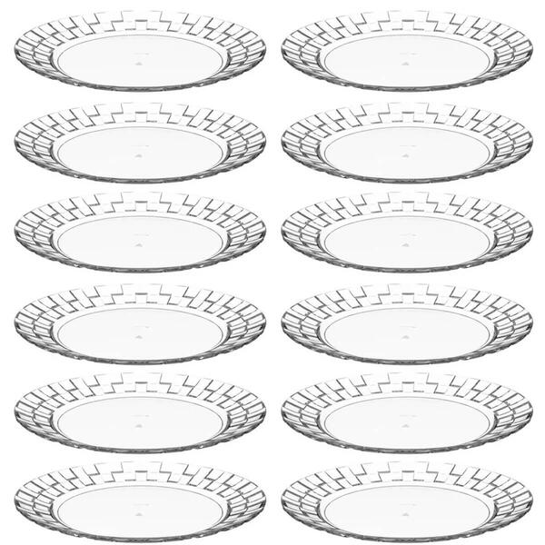 Conjunto 12 Pratos Grandes Plástico Resistente 26cm Transpare
