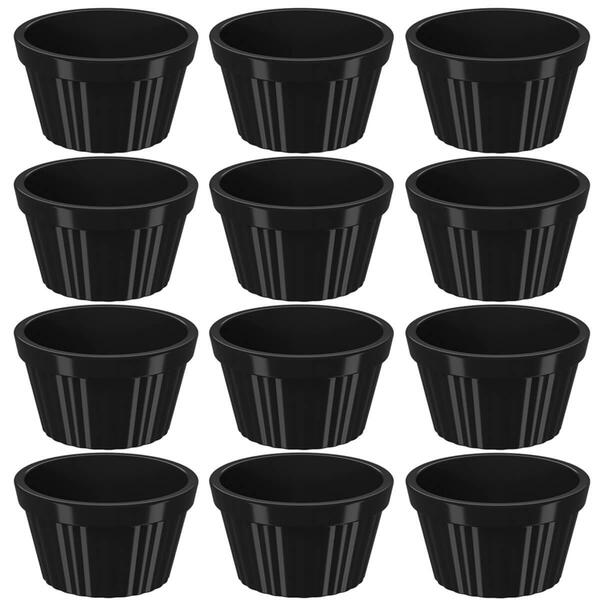Conjunto 12 Ramekins Pretos Canelados 90ml Potes Bowls Pequen