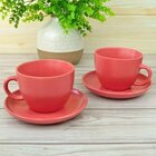 Conjunto 12pçs Xícaras Com Pires Vermelho Em Cerâmica 210ml