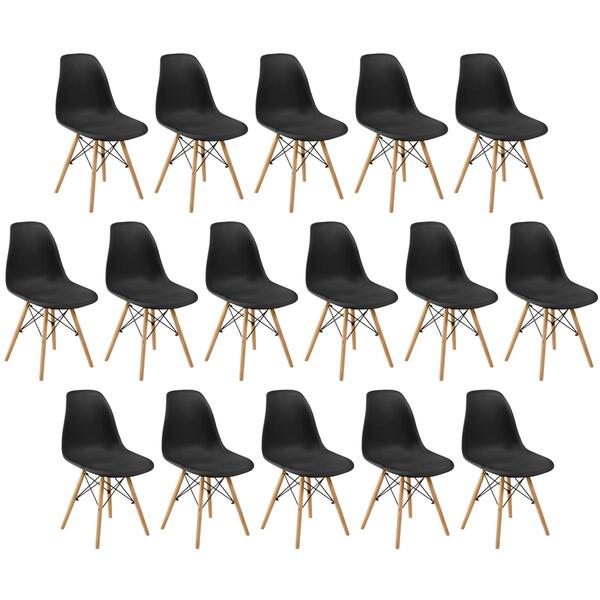 Conjunto 16 Cadeiras Charles Eames Eiffel Wood Base Madeira -