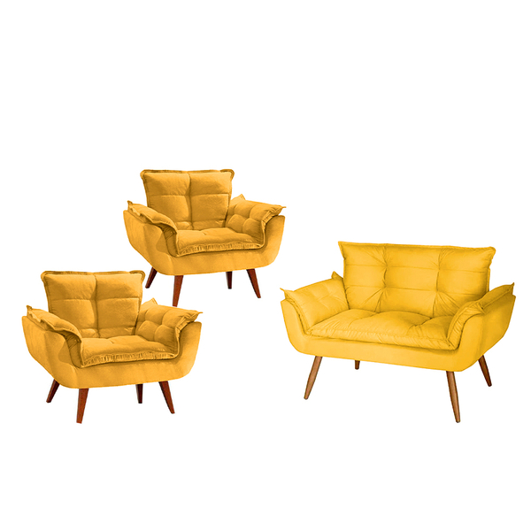 Conjunto 1 Namoradeira Com 2 Poltronas Opala Luxo Com Pés Est