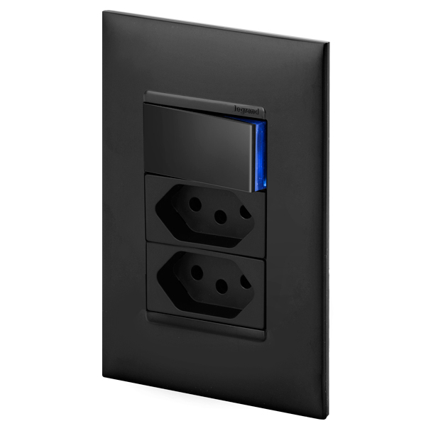 Conjunto 1 Paralelo + 2 Tomadas 10a - Preta - Pial Plus +