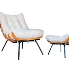 Conjunto 1 Poltronas Decorativa Costela E Puff Costela Linho