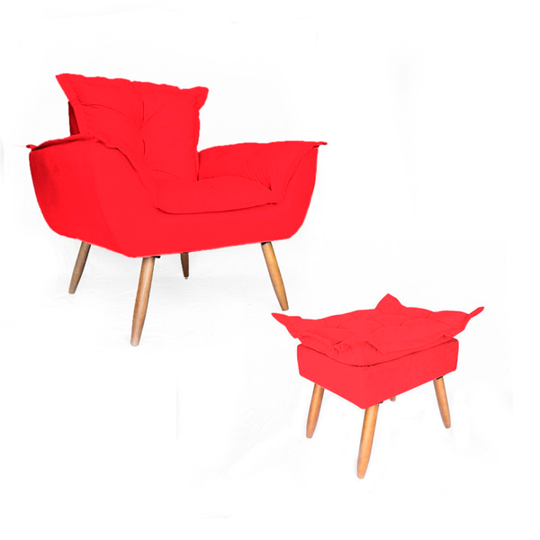 Conjunto 1 Poltronas Decorativa Opala E Puff Opala Pés Palito