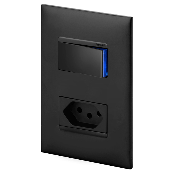 Conjunto 1 Simples + 1 Tomada 10a - Preta - Pial Plus +