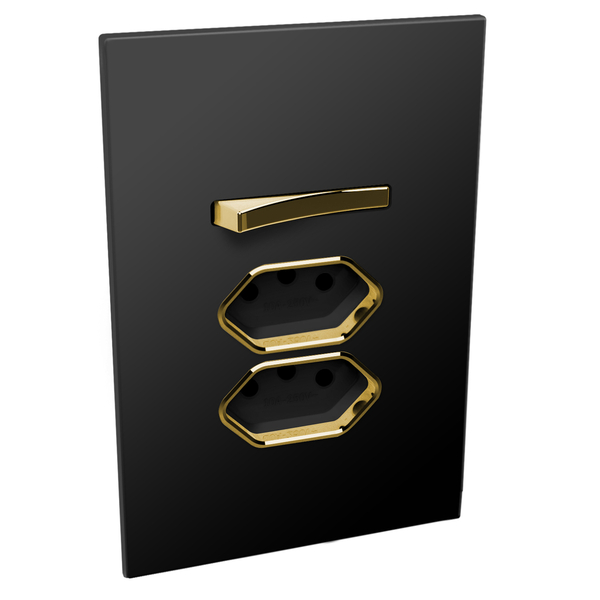 Conjunto 1 Simples + 2 Tomadas 10a - Jnx Legacy C - Preto Fos