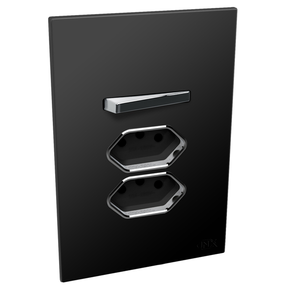 Conjunto 1 Simples + 2 Tomadas 10a - Jnx Legacy R - Preto Fos