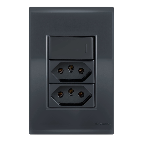 Conjunto 1 Simples + 2 Tomadas 10a - Tramontina Liz Grafite -