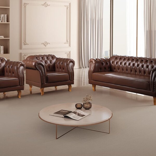 Conjunto 1 Sofá E 2 Poltronas Chesterfield Duque Marrom