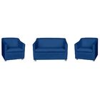 Conjunto 1 Sofá Tila 2 Lugares E 2 Poltronas Suede Azul Marin