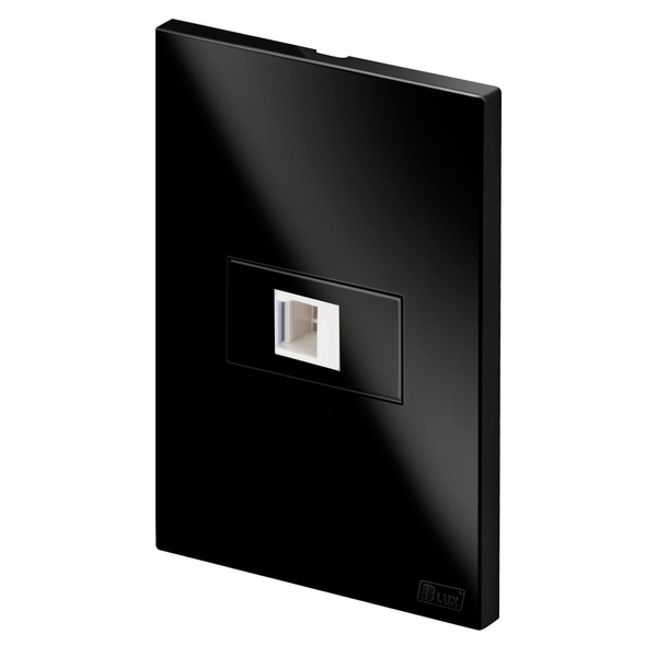 Conjunto 1 Tomada Rede Rj45 Cat6 - Blux Recta - Preto Brilhan