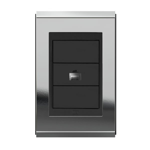 Conjunto 1 Tomada Telefone Rj11 - Refinatto - Prata Com Preto