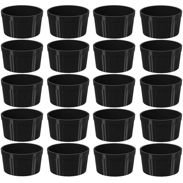 Conjunto 20 Ramekins Pretos Canelados 200ml Potes Bowls Uno C