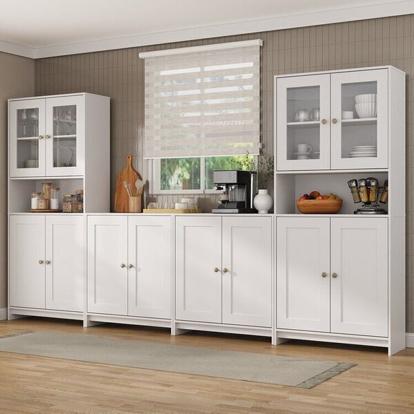 Conjunto 2 Armários Para Cozinha Porta De Vidro 2 Balcões Mul