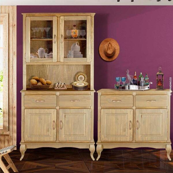 Conjunto 2 Balcões Com Armário Oratório Madeira Maciça Rústic