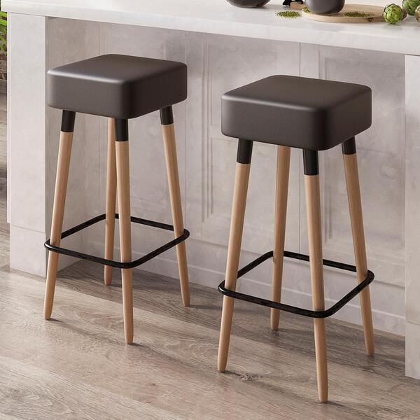 Conjunto 2 Bancos Alto Vintage Pés Palito Raven Preto