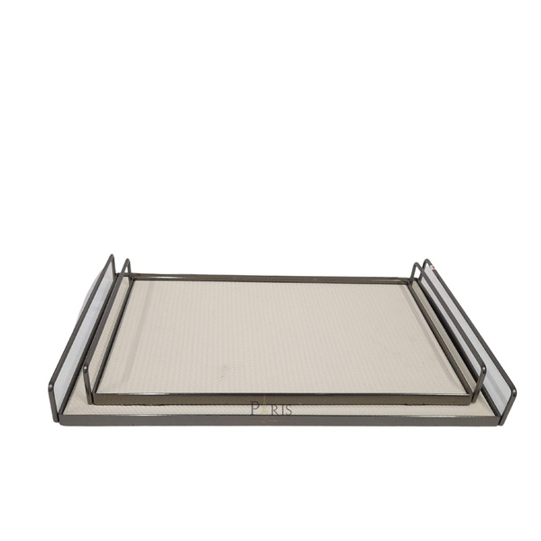 Conjunto 2 Bandejas Decorativas Metal E Couro Cinza Ah0499 Btc