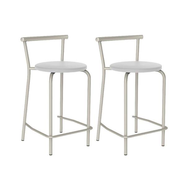 Conjunto 2 Banquetas 106 Tubo Prata Napa Branca Carraro
