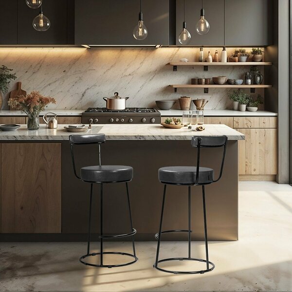 Conjunto 2 Banquetas Alta Com Encosto Para Cozinha Miami  Pre