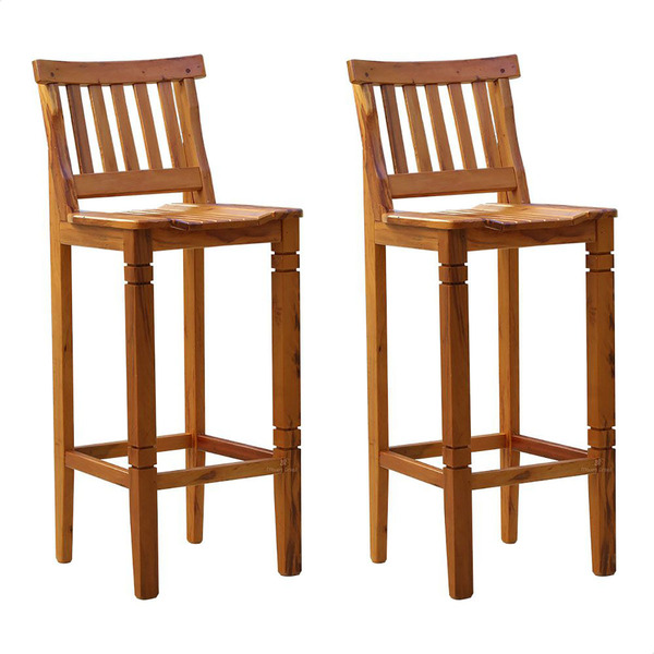 Conjunto 2 Banquetas Alta Madri Com Encosto Madeira Maciça Na