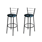 Conjunto 2 Banquetas Alta Preta Para Cozinha Floral Preto