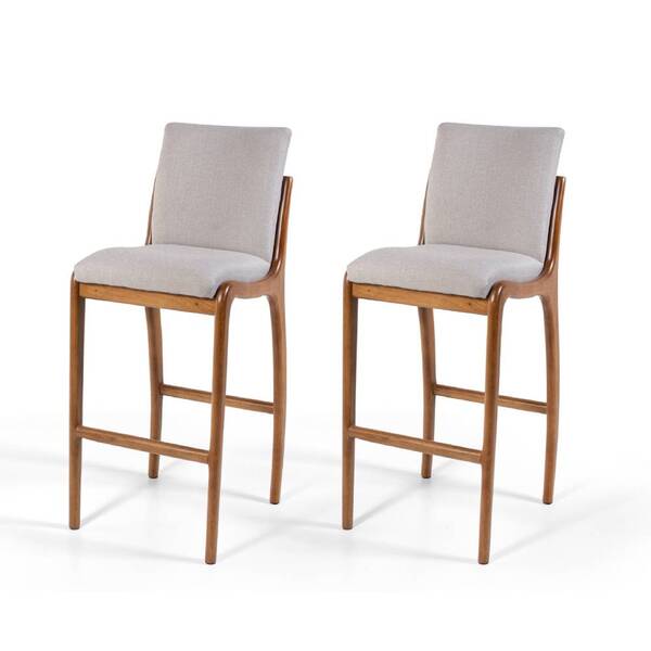 Conjunto 2 Banquetas Altas Com Encosto Estofadas Em Madeira M