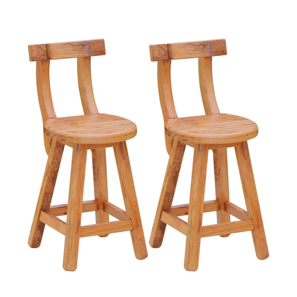 Conjunto 2 Banquetas Baixa Com Encosto Madeira Maciça Natural