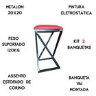 Conjunto 2 Banquetas Banquinho Industrial Pés Vermelho