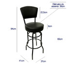 Conjunto 2 Banquetas Bar Com Encosto Giratória Altura 65cm Co