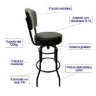 Conjunto 2 Banquetas Bar Com Encosto Giratória Altura 65cm Co
