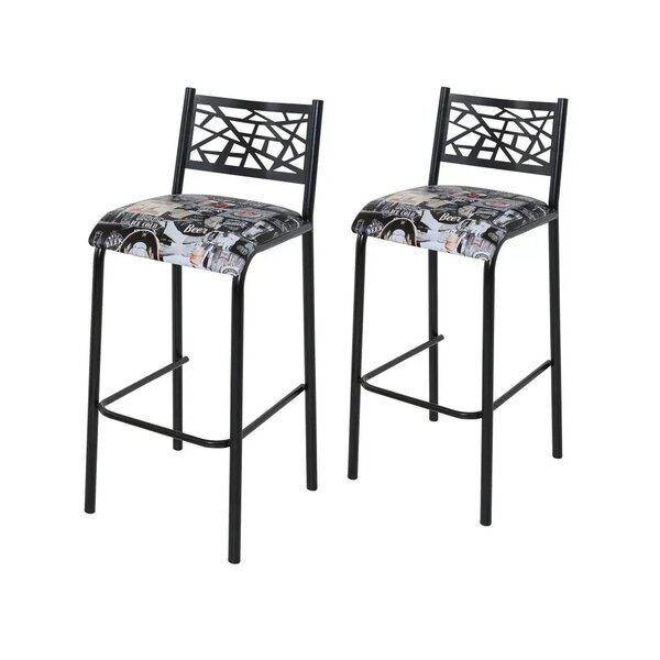 Conjunto 2 Banquetas Com Assento Fixo Para Cozinha Preto
