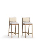 Conjunto 2 Banquetas Madeira Maciça Encosto Em Tela Natural E